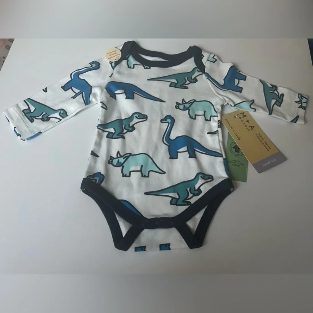 NWT M+A Newborn Baby 100% Organic Cotton Long Sleeve Onesie Bodysuit